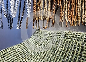 Concept of weaving traditional tweed products in Scotland