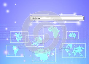 Concept of a web address linking all continents