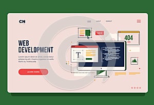 Concept of web development, programming, coding and web design. Header for website.