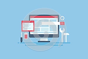 Website under maintenance, website under construction, system update and web development, coding concept.