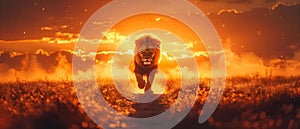 Concept Wildlife Photography, Golden Hour Lighting, Majestic Animals Sundown Majesty Lions March