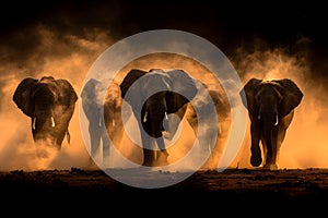 Concept Wildlife Photography, Twilight Scenes, Elephant Conservation, Nature Mystique, Majestic Elephants in Misty Twilight