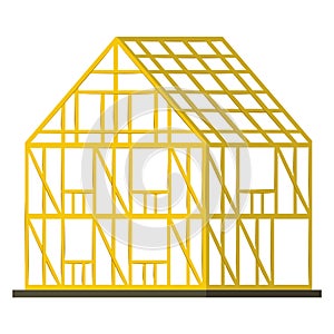 Concept wooden building frame icon, construction personal household edifice cartoon vector illustration, isolated on