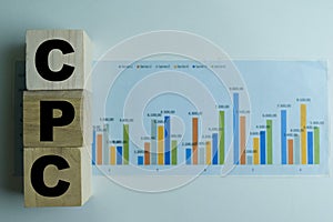 Concept of The wooden Cubes with the word CPC on wooden background