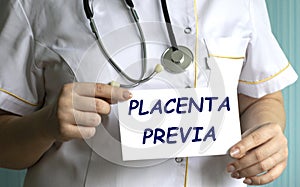 concept words PLACENTA PREVIA in the hands of a doctor photo