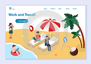Concept of work and travel, creative website template