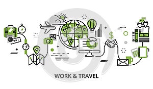 Concept of work and travel in greenery color