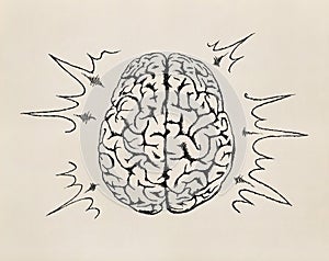 Concept of working human brain. Sketch.