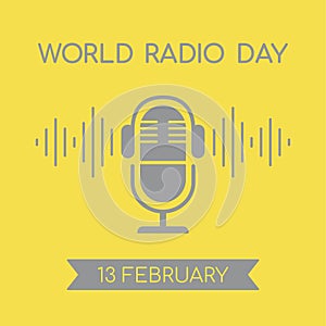 Concept for World Radio Day, February. Vector illustration of a studio microphone silhouette in the colors of the year 2021,