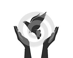 Concept of world without war hands and dove