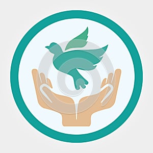 Concept of world without war hands and dove. Symbols for the International Day of Peace