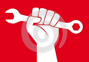 Concept of world worker struggle to get social benefits with a raised fist.