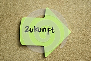 Concept of Zukunft write on sticky notes isolated on Wooden Table
