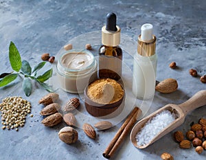 Concepto de varios envases de productos veganos cosmÃÂ©ticos photo