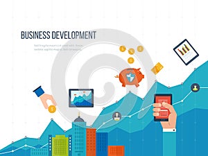 Concepts for business development, teamwork, financial report and strategy.