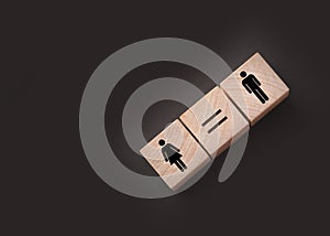 Concepts of gender equality. wooden cubes with female and male symbol and equal sign. Equal pay social quaranty concept