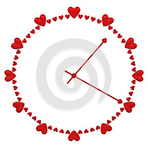 Concepts: Love time - clock face with heart shape signs.