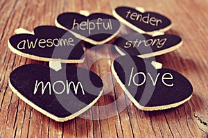 concepts referring to a good mom, such as love, helpful or tender