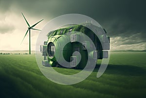 Concepts of renewable energy storage systems, wind turbines and battery containers. 3D concept. generative AI