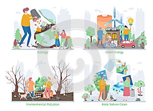 Concepts Set of Ecology Problems, flat design vector illustration