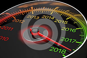 Conceptual 2018 New Year Speedometer. 3d Rendering