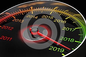 Conceptual 2019 New Year Speedometer. 3d Rendering