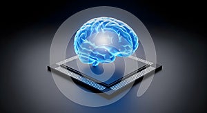 Conceptual AI Brain Microchip for Technology Professionals: Advanced Data Processing and Future Computing Visualization.