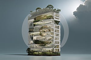 Futuristic eco-building with integrated greenery