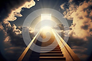 Conceptual art for Stairway to Heaven ascending stairway lit with light