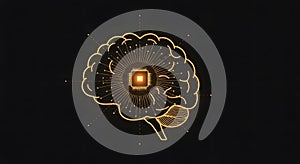 Conceptual Artificial Intelligence Brain with Glowing Microchip Core for Tech Innovation