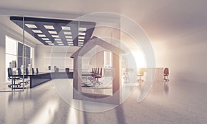 Conceptual background image of concrete home sign in modern office interior