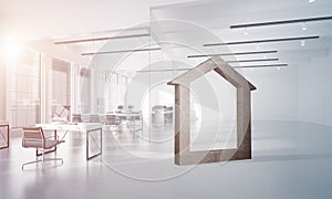 Conceptual background image of concrete home sign in modern office interior