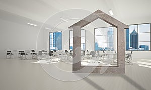 Conceptual background image of concrete home sign in modern office interior