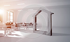 Conceptual background image of concrete home sign in modern office interior