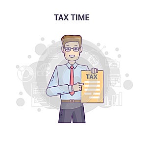 Conceptual banner reminder on tax time flat line design.