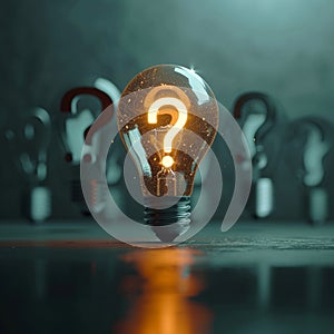 Conceptual brilliance Glowing lightbulb and question marks for creative problem solving