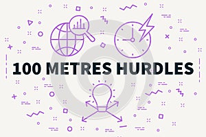 Conceptual business illustration with the words 100 metres hurdles