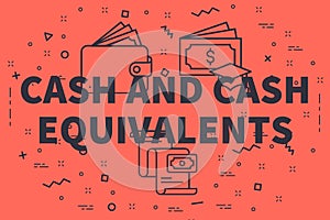 Conceptual business illustration with the words cash and cash equivalents