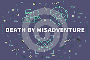 Conceptual business illustration with the words death by misadventure