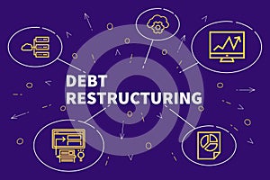 Conceptual business illustration with the words debt restructuring