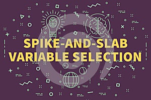 Conceptual business illustration with the words spike-and-slab v