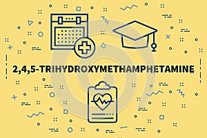 Conceptual business illustration with the words 2,4,5-trihydroxymethamphetamine