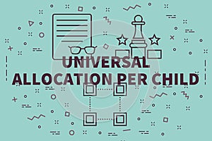 Conceptual business illustration with the words universal allocation per child photo