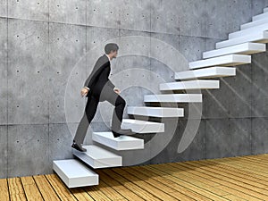 Conceptual business man climbing a stair