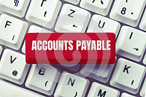 Conceptual caption Accounts Payable. Business showcase money owed by a business to its suppliers as a liability