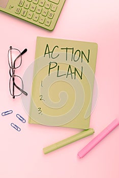 Conceptual caption Action Plan. Internet Concept list of things or schedule to be made thia current year