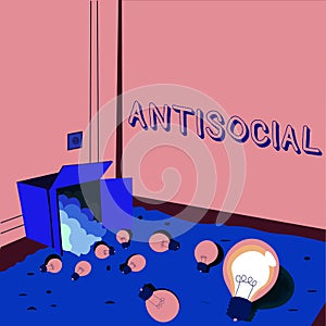 Conceptual caption Antisocial. Internet Concept hostile or harmful to organized society being marked deviating