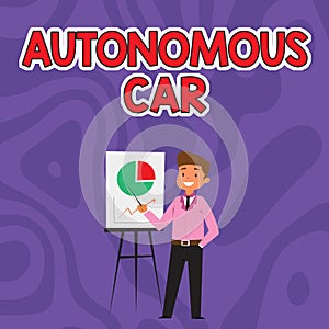Conceptual caption Autonomous Car. Business overview vehicle that can guide itself without human conduction Businessman