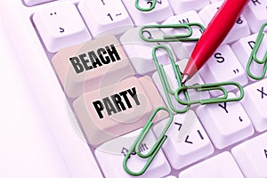 Conceptual caption Beach Party. Business concept small or big festival held on sea shores usually wearing bikini -48762