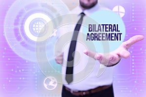 Conceptual caption Bilateral Agreement. Business idea Legal obligations to nonbinding agreements of principle Gentelman